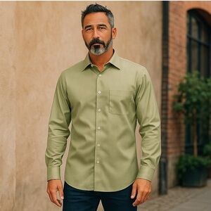 Perry Ellis Portfollio Men’s Dress Shirt Size 15.5-32/33 Green Wrinkle Free